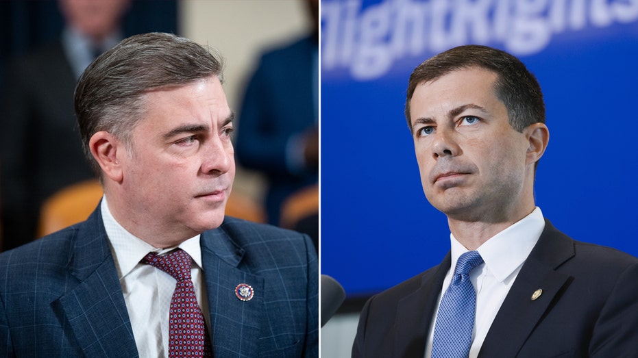Rep. Mike Carey and Transportation Secretary Pete Buttigieg in featured split image