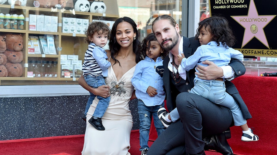 Zoe Saldana with her husband and three boys