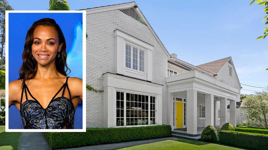 Zoe Saldana's home; inset, picture of Zoe Saldana at an event