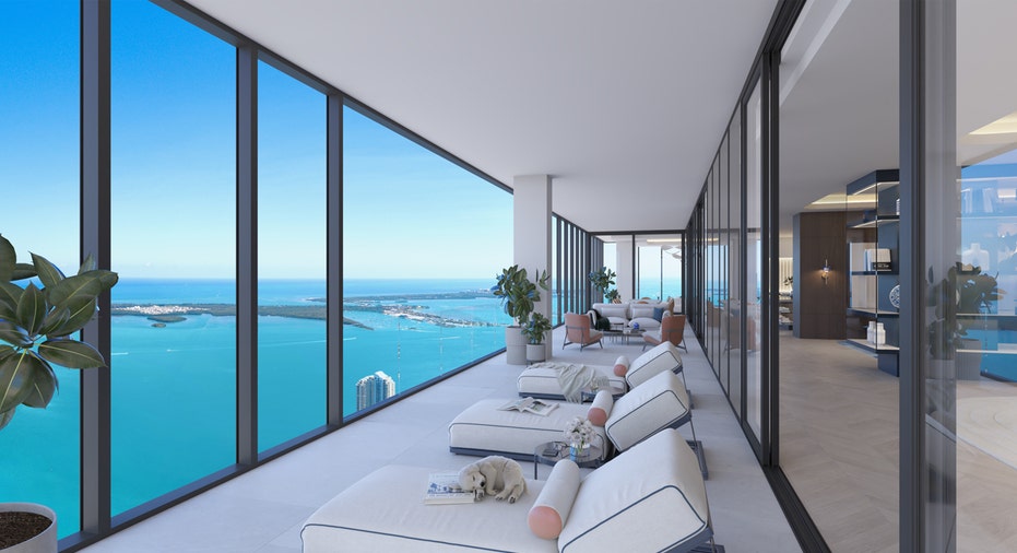 Waldorf Astoria Residences Miami penthouse balcony.