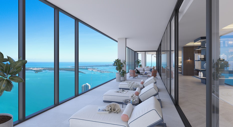 Waldorf Astoria Residences Miami penthouse balcony.