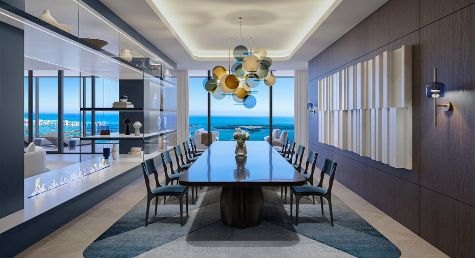 Waldorf Astoria Residences Miami penthouse dining room.