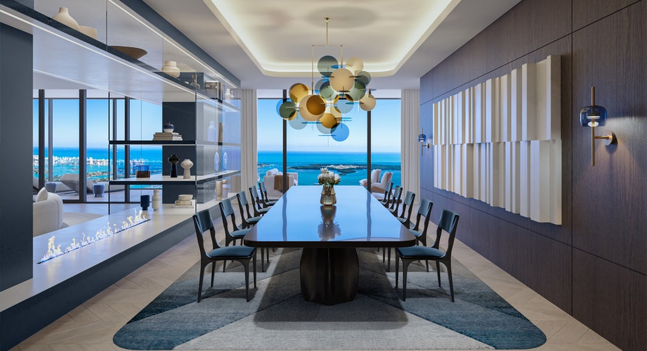 Waldorf Astoria Residences Miami penthouse dining room.