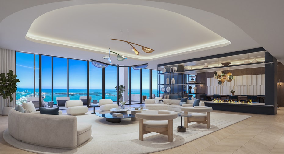 Waldorf Astoria Residences Miami penthouse living room.