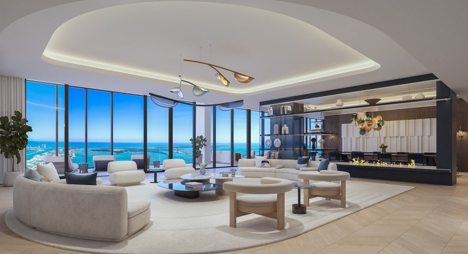 Waldorf Astoria Residences Miami penthouse living room.