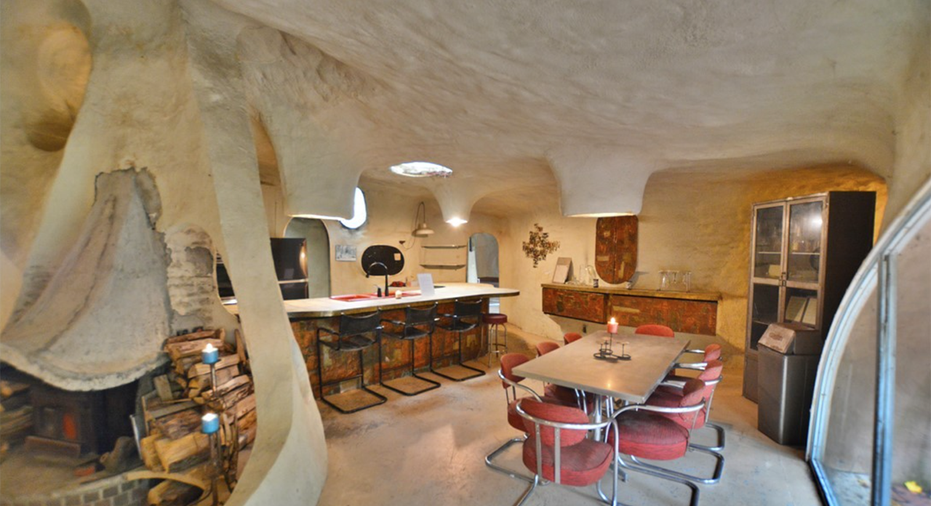 kitchen and dining room in cave house