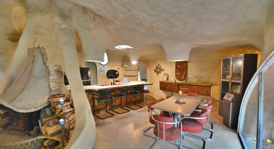 kitchen and dining room in cave house