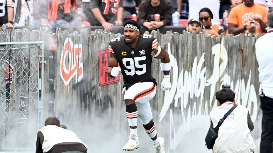 Myles Garrett jogs from the tunnel