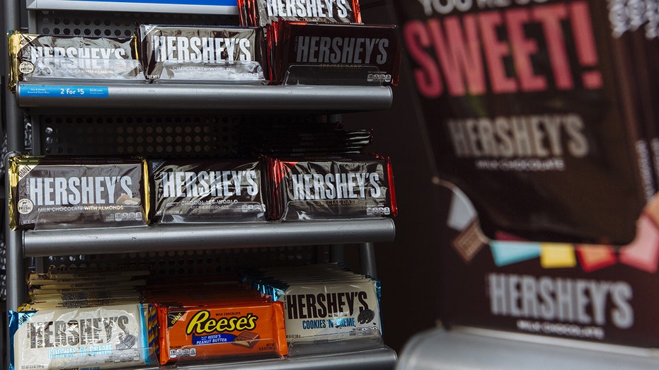 Chocolate bars on display at Hershey company
