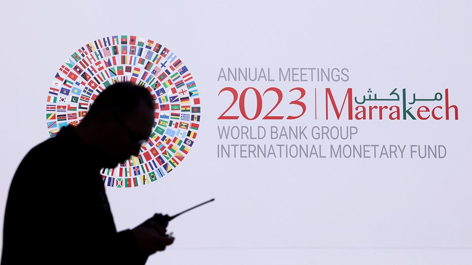 Event signage at the annual meetings of the International Monetary Fund