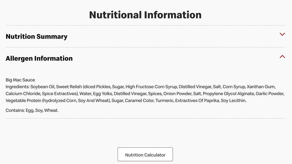 McDonald's big mac sauce nutritional info