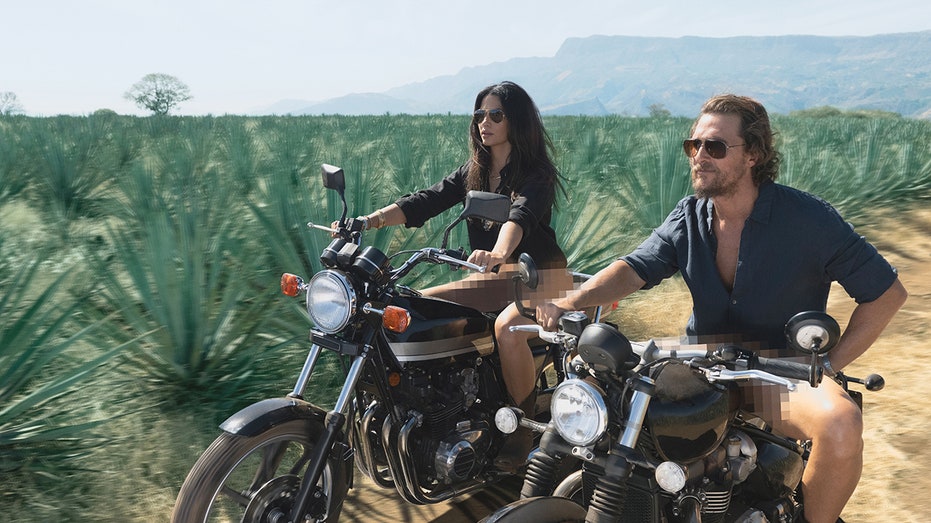 Camila and Matthew McConaughey riding motorcycles without pants on