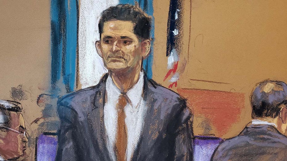 A sketch of Sam Bankman-Fried in court