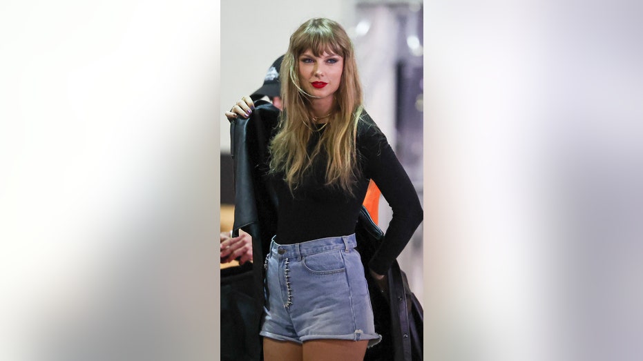 Taylor Swift attends Chiefs and Jets game in AREA shorts
