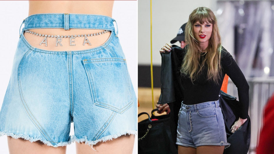 Taylor Swift wearing AREA shorts split