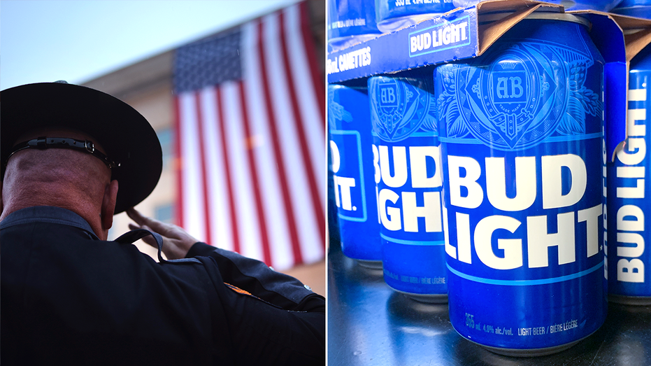 first responder salutes the flag split with bud light