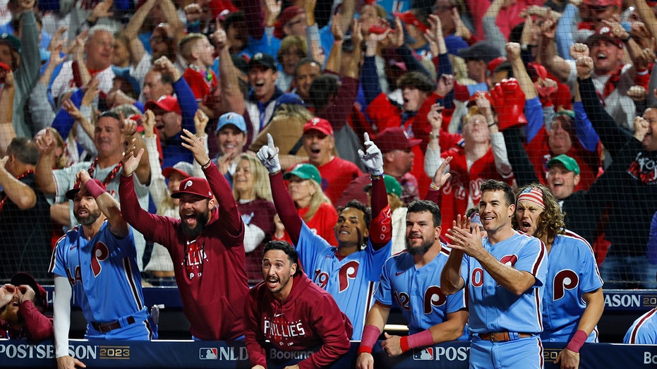 Phillies celebrate in duout