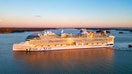 A sideview of the new Icon of the Seas belonging to Royal Caribbean 