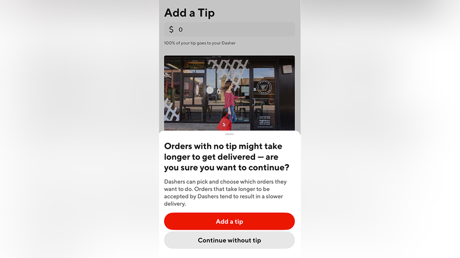 DoorDash app prompts users to tip
