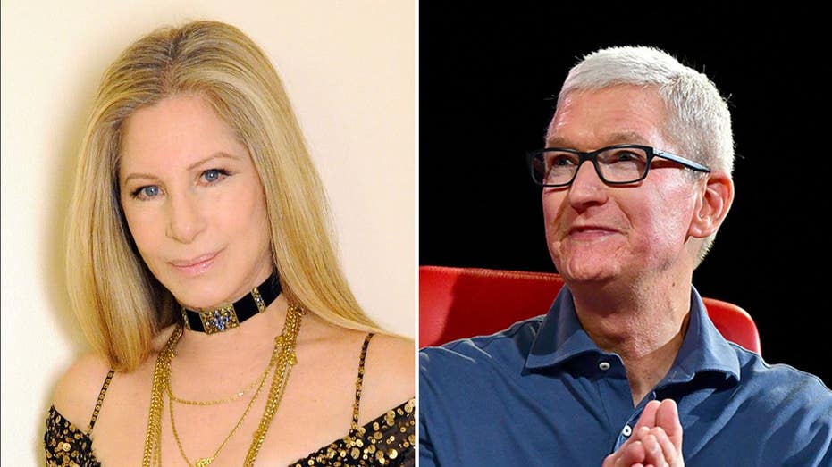 A split of Barbra Streisand and Tim Cook