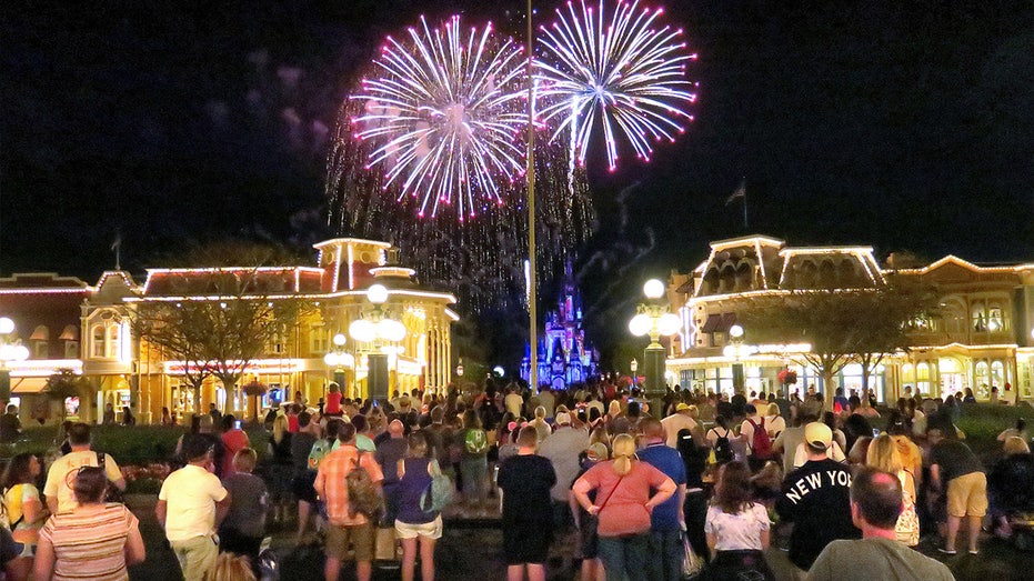 Guests watching fireworks at Disney World