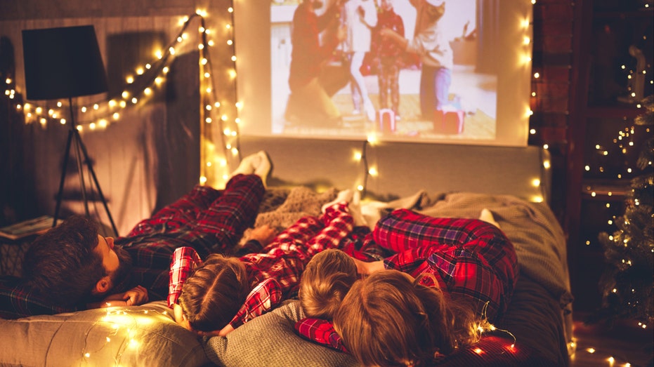 family watching christmas movie