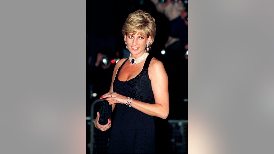 Princess Diana in a black halter dress