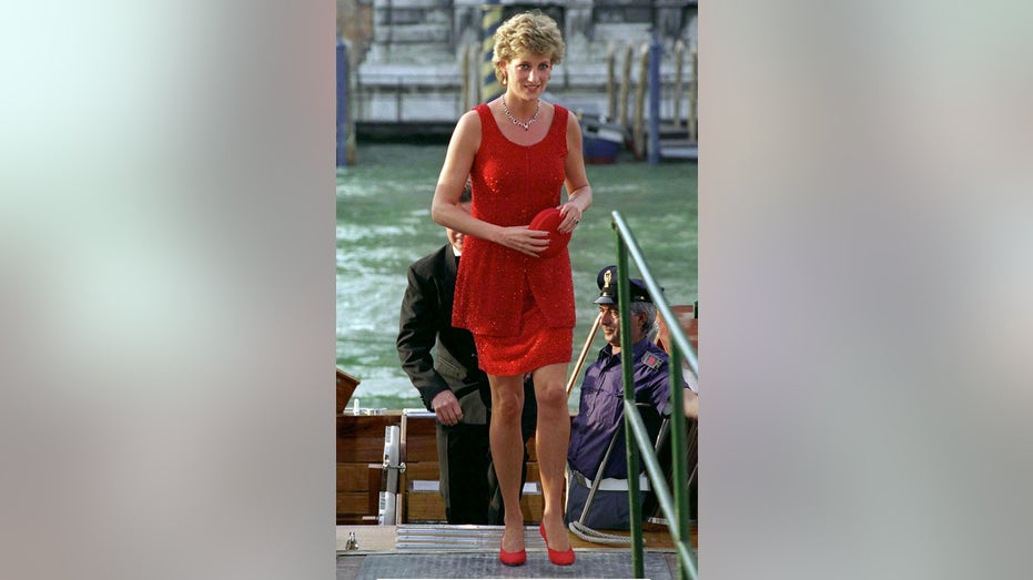 Princess Diana in a red dress in Venice