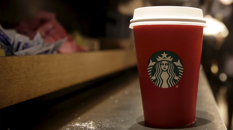 A red Starbucks cup