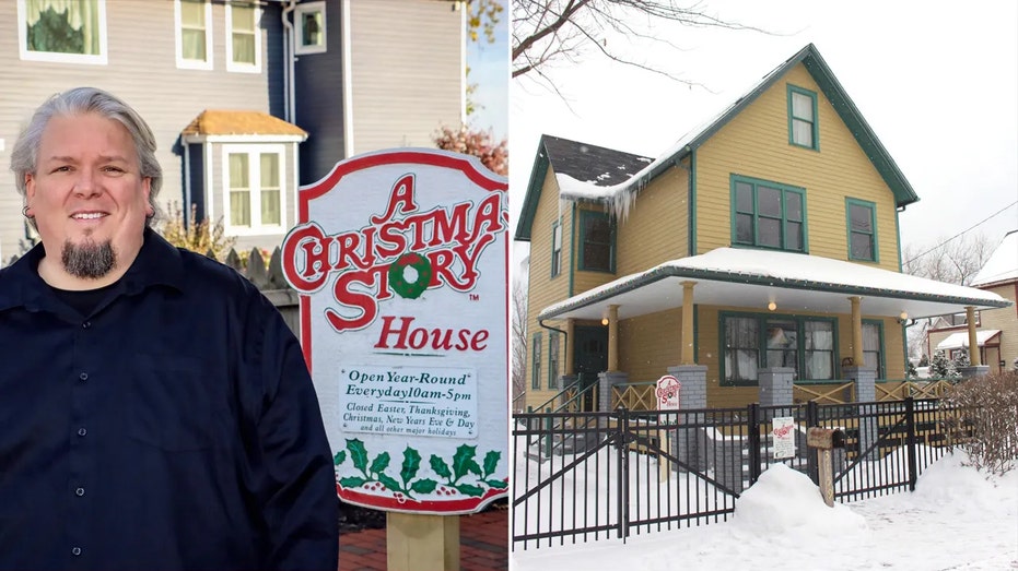 Josh with Christmas Story house