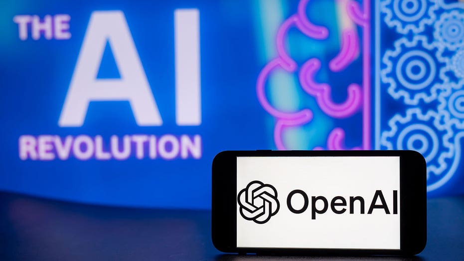 An illustration with the OpenAI logo that says, "The AI revolution"