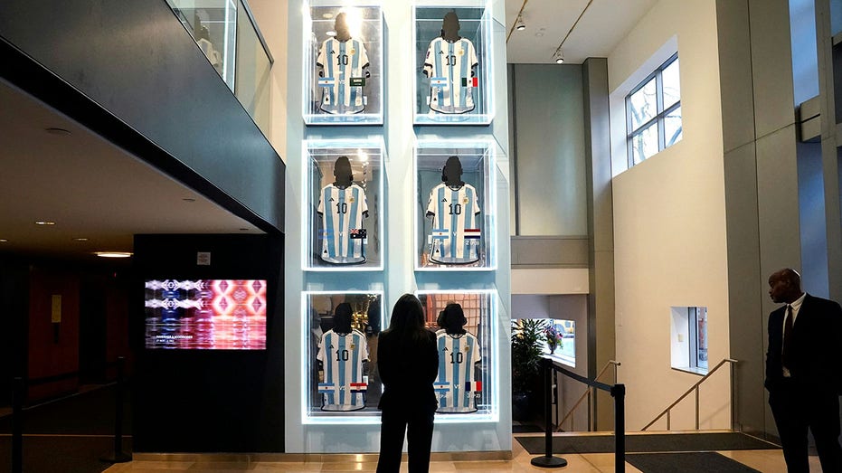 Messi jerseys on display