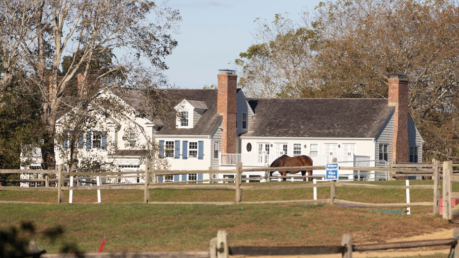 Alec Baldwin's Amagansett farmhouse mansion pictured with its multiple chimneys and extensions