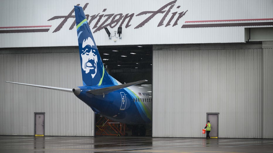 Alaska Boeing 737 Max 9 in hangar