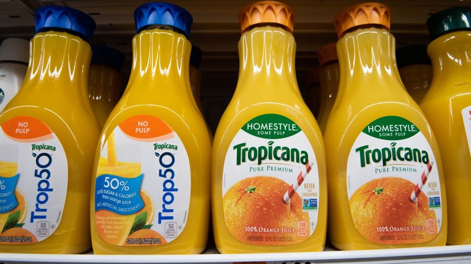 Bottles of Tropicana products in grocery store