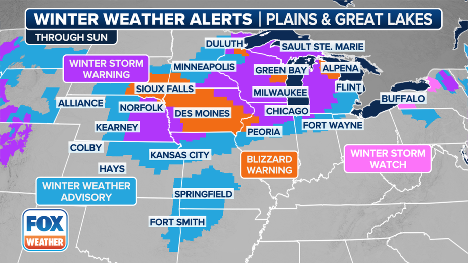 Map shows winter weather alerts in Midwest states
