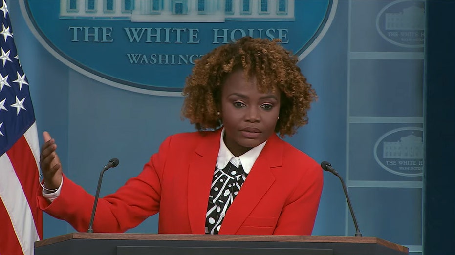 Karine Jean-Pierre wearing a red blazer