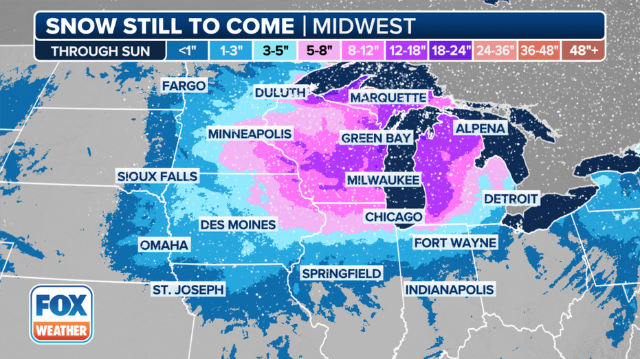 Map shows snowfall forecast in Midwest states
