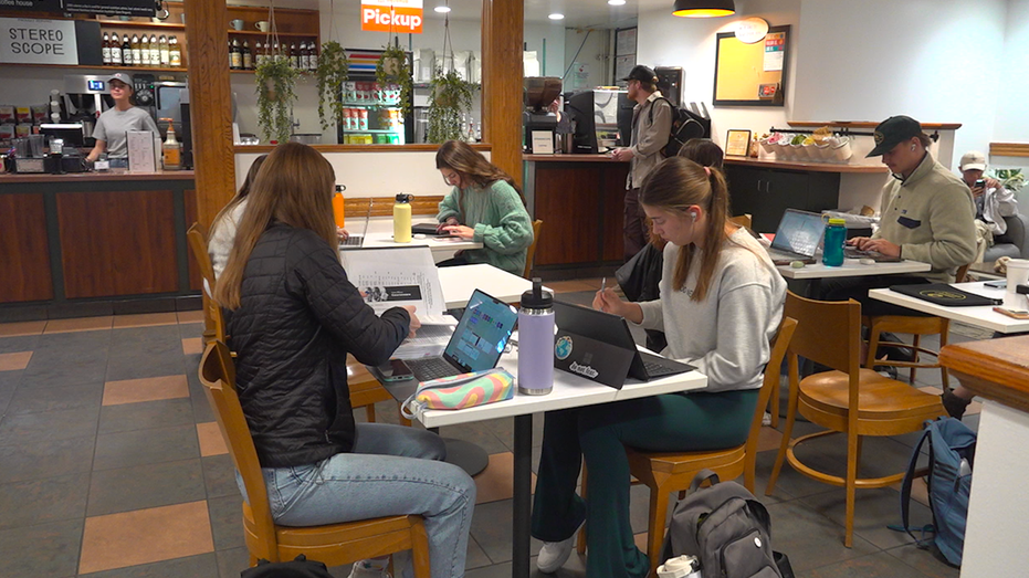 Students studying at a cafe at Biola University's campus