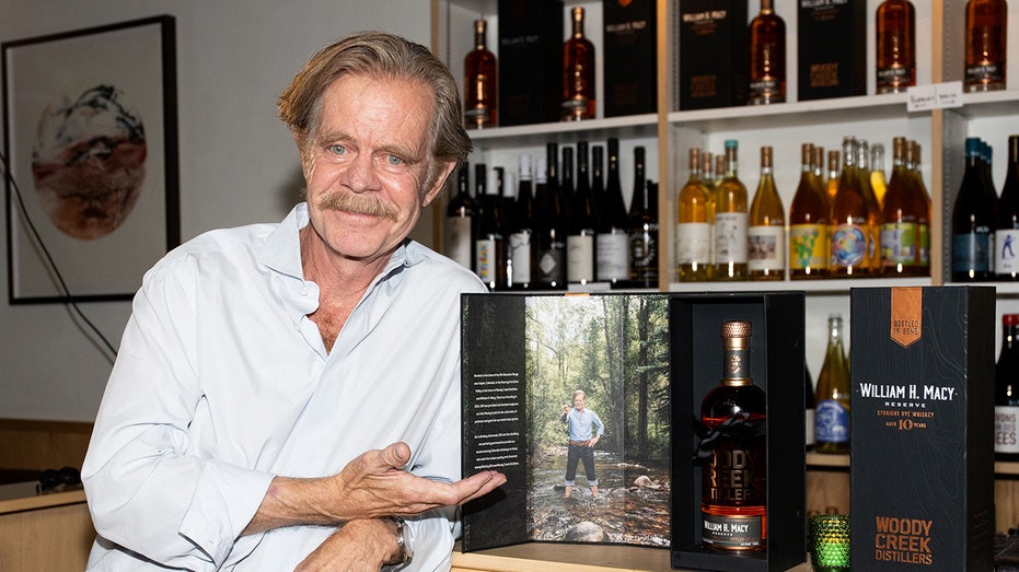 William H. Macy pointing at his whiskey