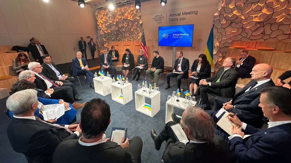 Ukrainian President Volodymyr Zelenskyy talks to business leaders