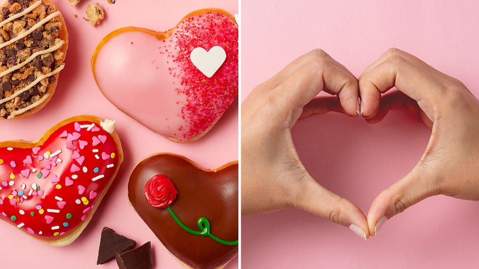 Krispy Kreme donuts and hand heart