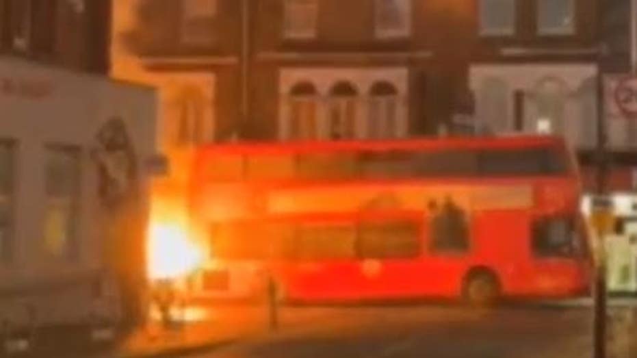 Double decker bus on fire