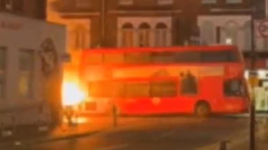 Double decker bus on fire