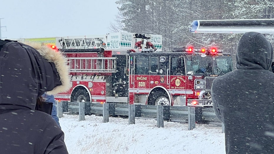 A Loudoun County firetruck responds to a plane that made an emergency landing on a highway