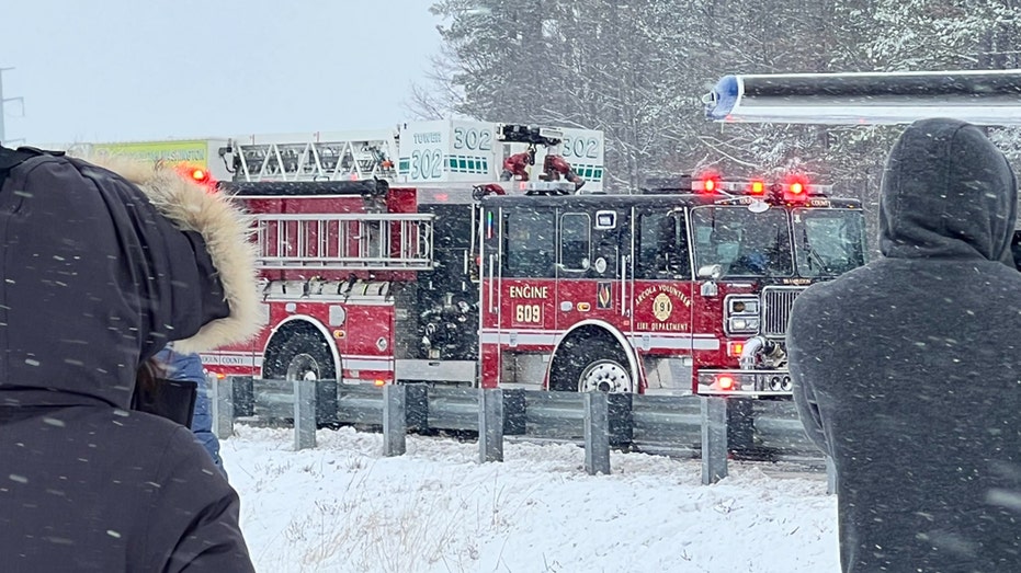 A Loudoun County firetruck responds to a plane that made an emergency landing on a highway