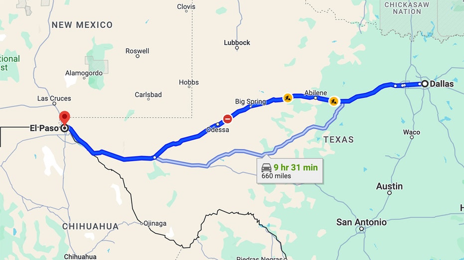 Dallas to El Paso map