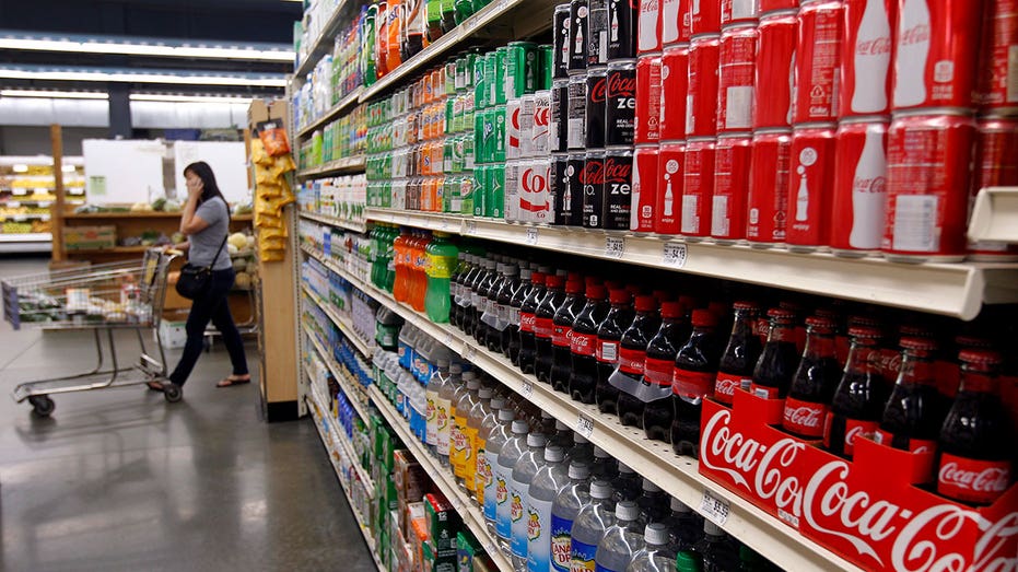 The soda aisle of a supermarket