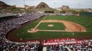 A general view during a spring training exhibition between the Los Angeles Angels and the Los Angeles Dodgers at the Peoria Sports Complex on February 24, 2024 in Tempe, Arizona.