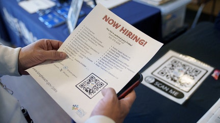 A job seeker attends a Veteran Employment and Resource Fair in Long Beach, California on Jan. 9, 2024.